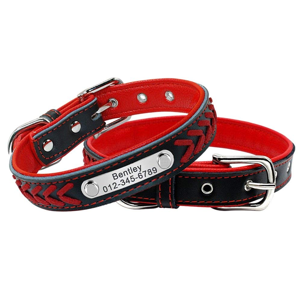 Collare Personalizzato in Pelle per Cani Intrecciato Nome Collari Placcati per Cani Piccoli Medi Grandi Incisione Personalizzata sul Collare Etichette Identificative per Animali Domestici