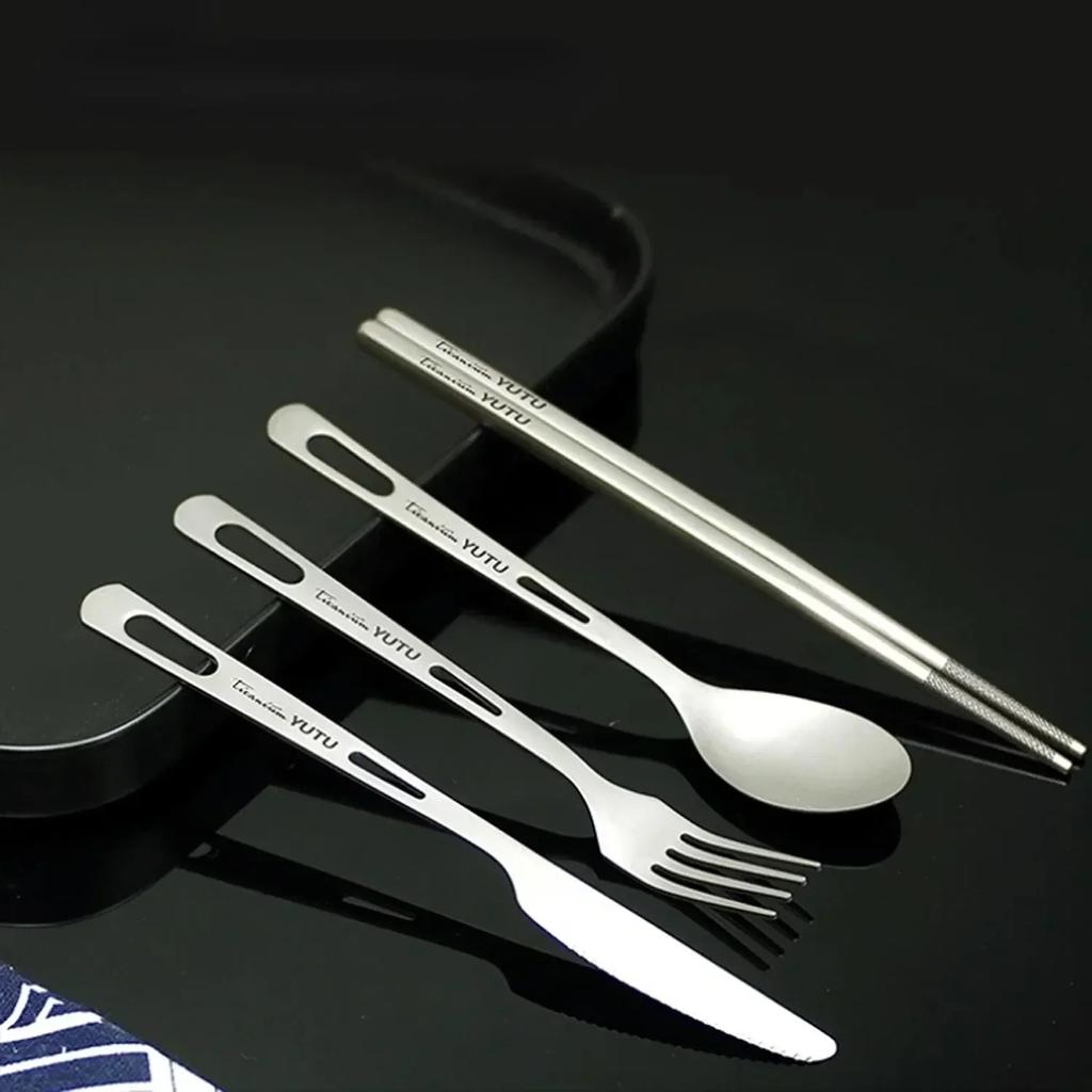 Titanium Tableware Set Household 4 In 1 Dinnerware Knife and Fork Spoon Travel Vajilla Camping Portable Supplies Fork Spoon Set