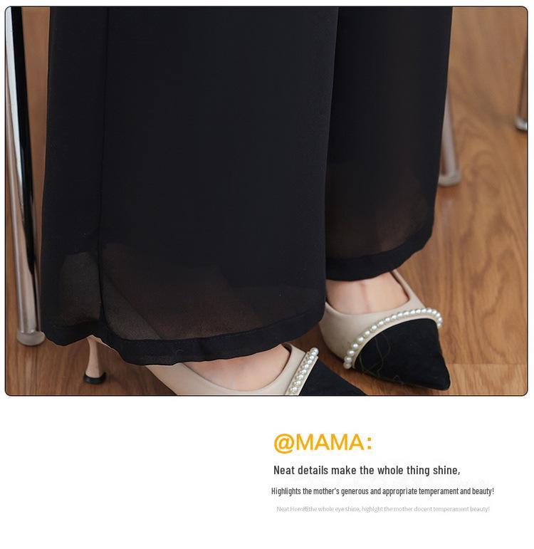 Women's 2025 Stylish Spring Suit: Gauze Sleeve Blouse & Two-Piece Set for Middle-Aged & Elderly