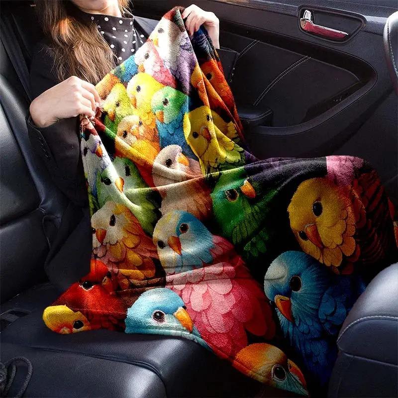 Colorful Parrot Printed Blanket for Sofa Bed Travel Camping Living Room Office Conditioning Blanket for All Seasons Gifts