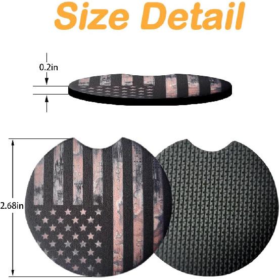 Osilly Car Coasters for Drinks, 2PCS Absorbent Camo America US Flag Cup Holders for Women and Men, 2.75 Inch Removable Cup Holder Insert Coaster, Car