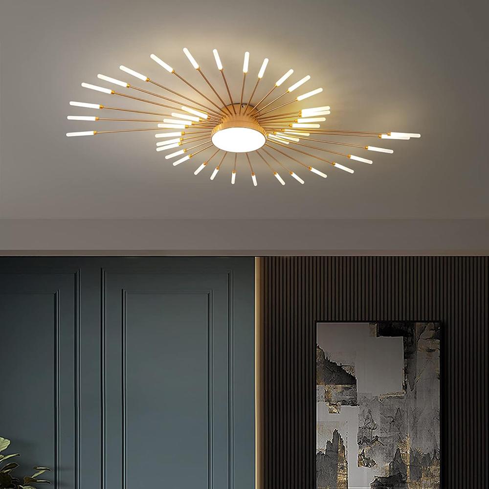 Guld 42 Huvuden Ej Dimbar Pendellampa Kreativt Fyrverkeridesign Ljuskrona Modern Taklampa för Vardagsrum Utställningshall Sovrum