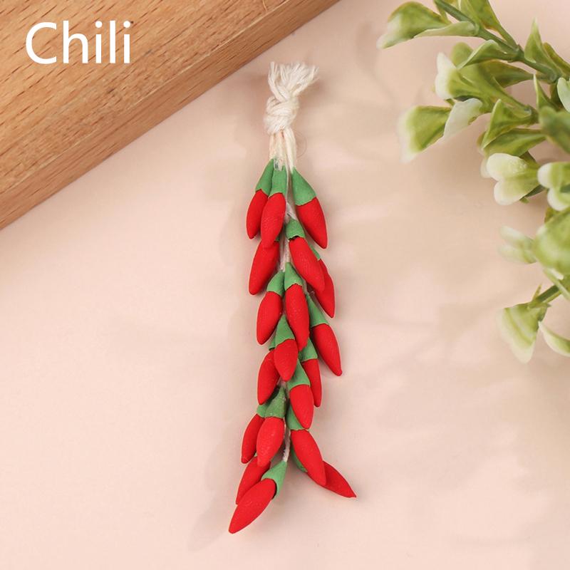 

1Струна 1:12 кукольных миниатюрных чесночных перцев чили, приправ, кухонная модель еды, декоративная игрушка Chili