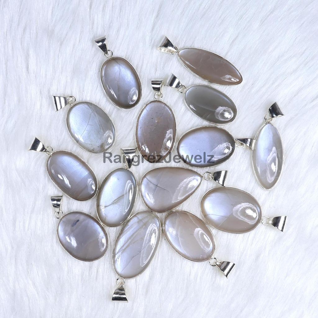 Gray Moonstone Gemstone Pendant Natural Gray Moonstone Pendant Necklace Healing Crystal Cabochon, Hand Polished Gemstone Pendant Gift For Her