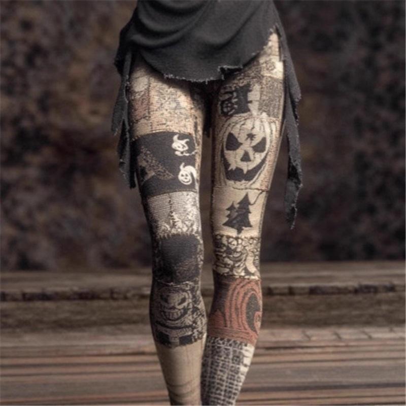 Vintage 3D kötött leggings nőknek gótikus mintával magas derék szűk nadrág Y2K punk utcai viselet rugalmas karcsúsított nadrág