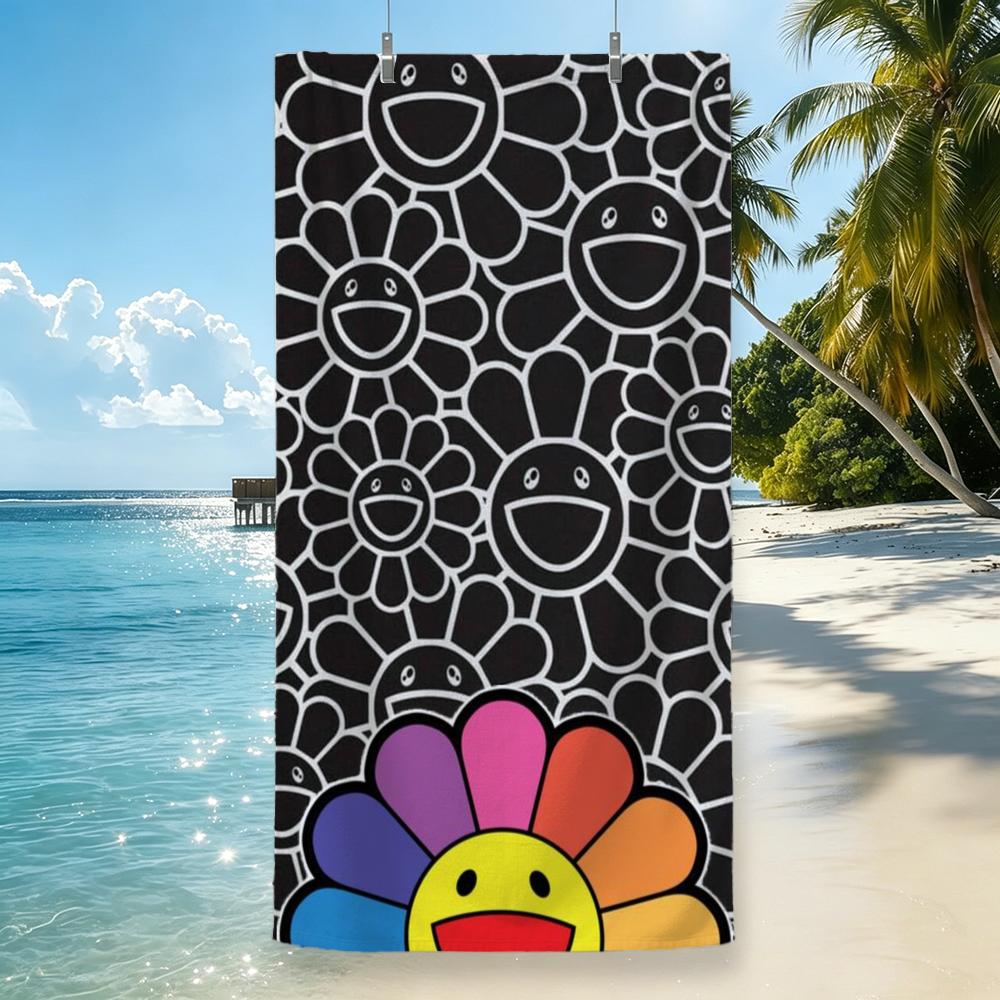 Artist Takashi Murakami Smiley Flower Towel Microfiber beach towel, quick-dry, sand-free, ultra-fine fiber, super soft.