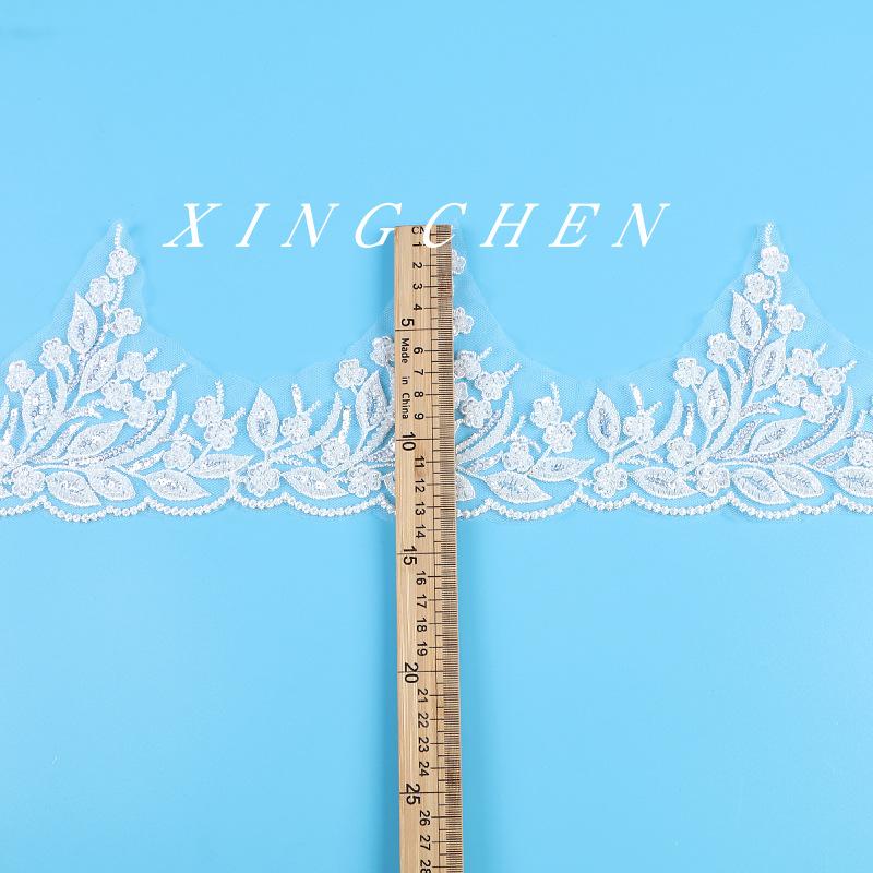 

Star Net Bottom Nail Bead Lace Bead Piece Bead Embroidery Clothing Decorative Lace Clothing Collar Nail Bead Lace Production White/Bead/Width 13.5CM