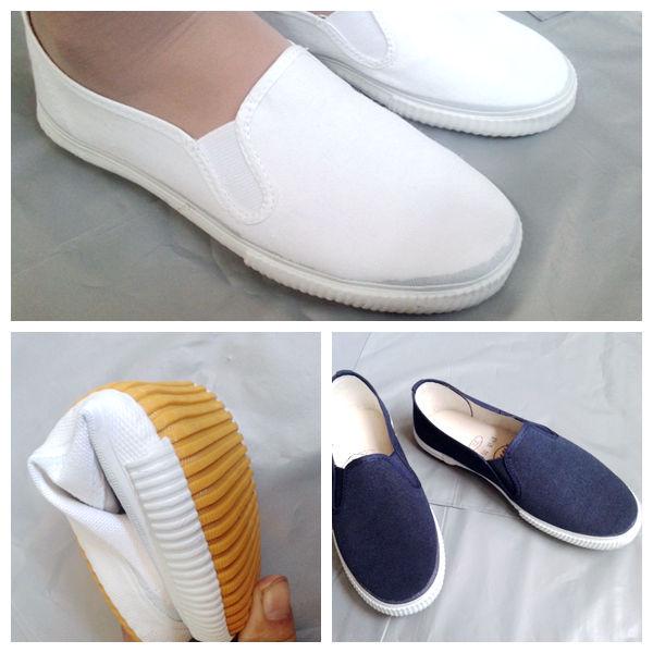 HWF White Canvas Slip-On Non-Slip Work Shoes, Blue & White Sneakers with Luthai Tendon Sole for Men & Women