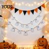 Ghost Halloween Garland 2 Pcs 7.5FT Garland, Felt Pumpkin Bat Skull with Banner Decoration Wood Beads, Party Hanging for Fireplace Doorway Indoor