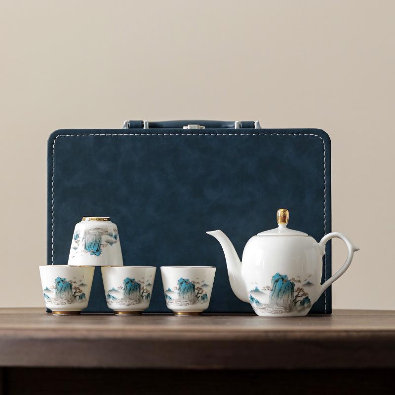 Yangzhi Jade Porcelain Travel Tea Set - Ceramic Kung Fu Teapot with Logo