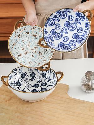 7.5inch Ceramic Bowl With Handle Kitchen Heat-resistant Bowl For Noodle Soup Japanese Salad Bowl Stew Pasta Serving Bowl