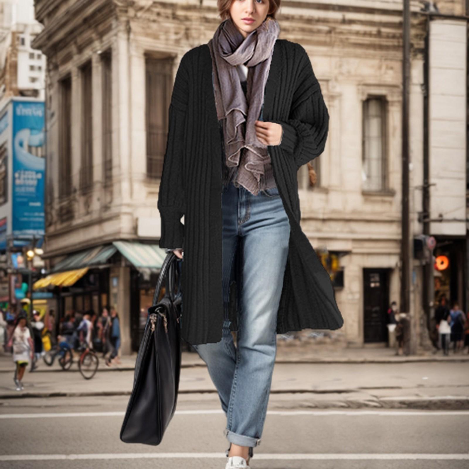 

Женский модный свитер средней длины с V-образным вырезом и рукавами-кардиганом M чёрный