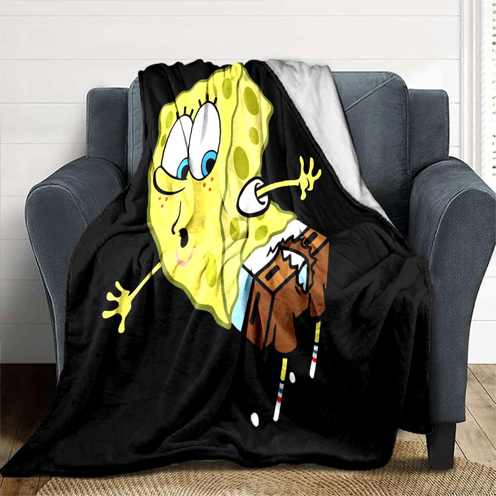 Spongebob Action Flannel Blanket Super Soft Warm Cozy Blanket For Sofa Bed Office Travel Allseason Home Decor Gift