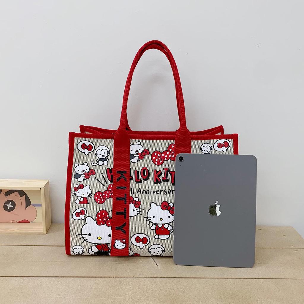 Large Capacity Korean Cartoon Cat Canvas Crossbody & Tote Bag