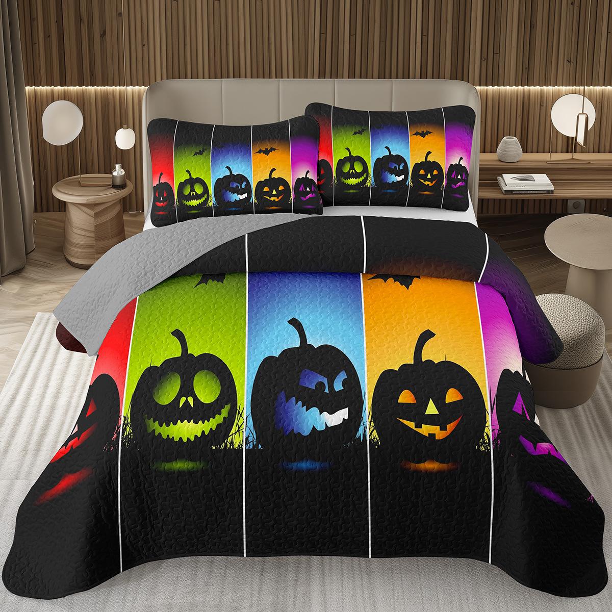 

Halloween Quilt Set Twin Full Queen King 2/3 Piece Reversible Quilted Bedding Set Pumpkin Bedspread Gothic Horror Theme Coverlet EU Single 135x200cm