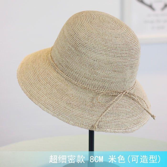 Simple and versatile big eaves beach seaside vacation travel sun protection sun hat women's extra fine raffia foldable straw hat