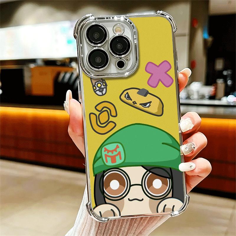 V-Valorant Cute Catoon Plating Phone Case For Iphone 16 17 Pro Max Air 16E 14 15 Plus 12 13 Mini Anti-Fall Airabag Cover