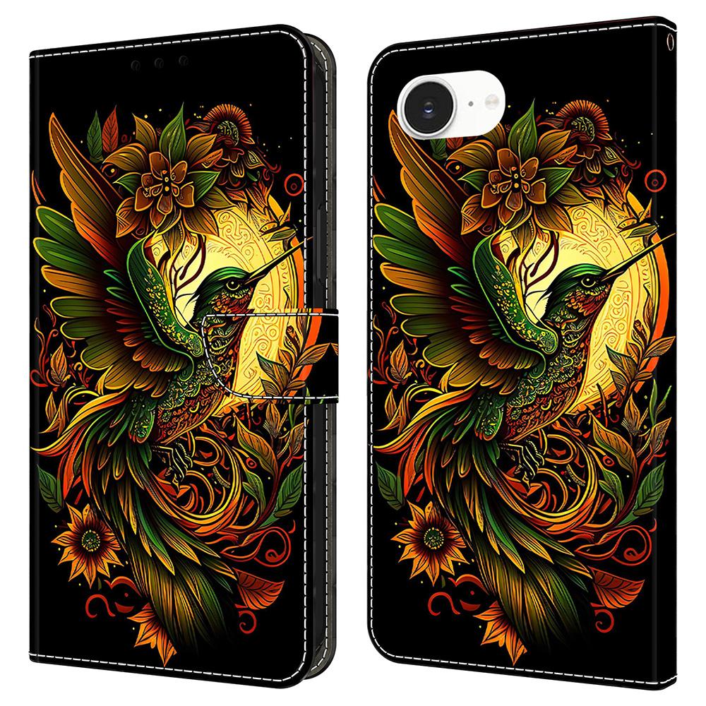 For iPhone 16e Leather Case Pattern Printing Wallet Stand Flip Phone Cover