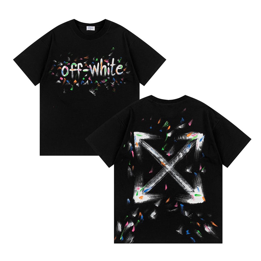 9068 Off-White 2026 Spring/Summer New Colorful Letter Arrow Pattern Round Neck Hooded Short Sleeved Men's and Women's T-shirts