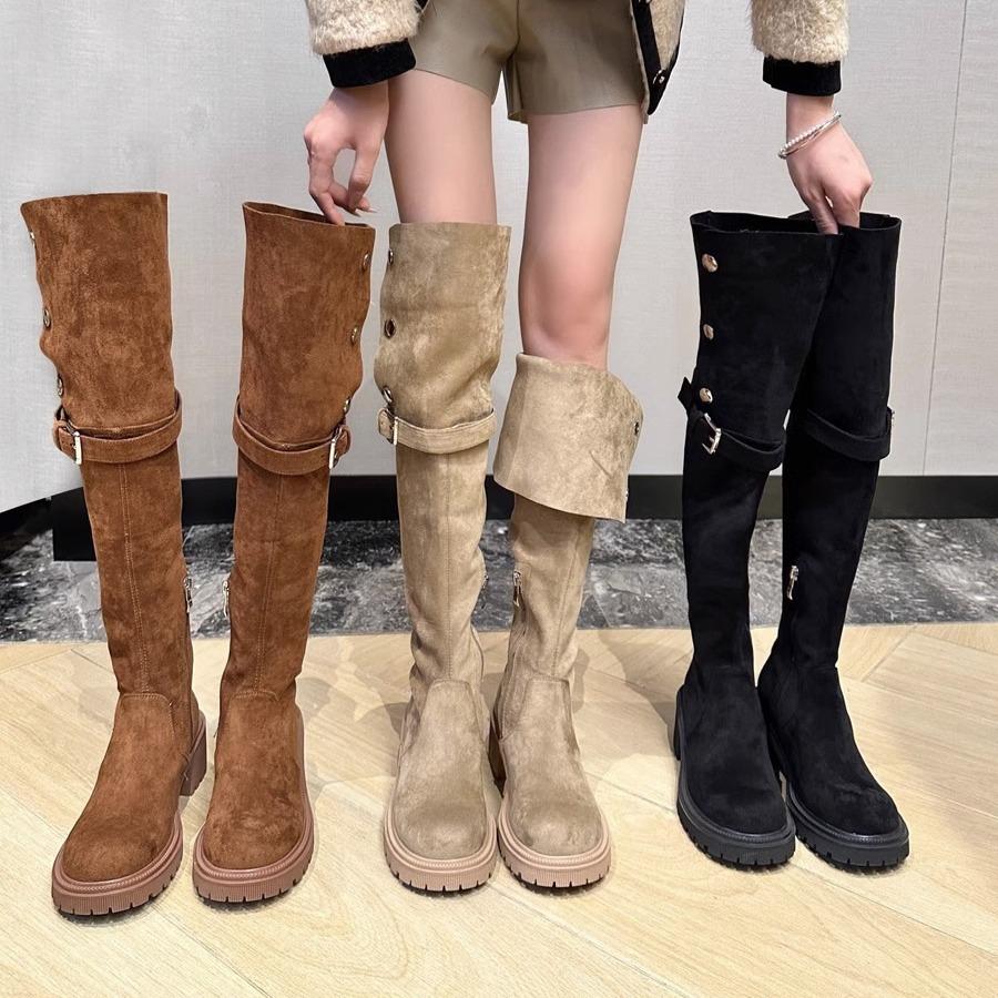 Herbst- und Winter-Neuheiten Overknee-Stiefel für Damen tragen Westernstiefel mit dicker Sohle, kleine hochhackige Samt-Lammwoll-Ritterstiefel