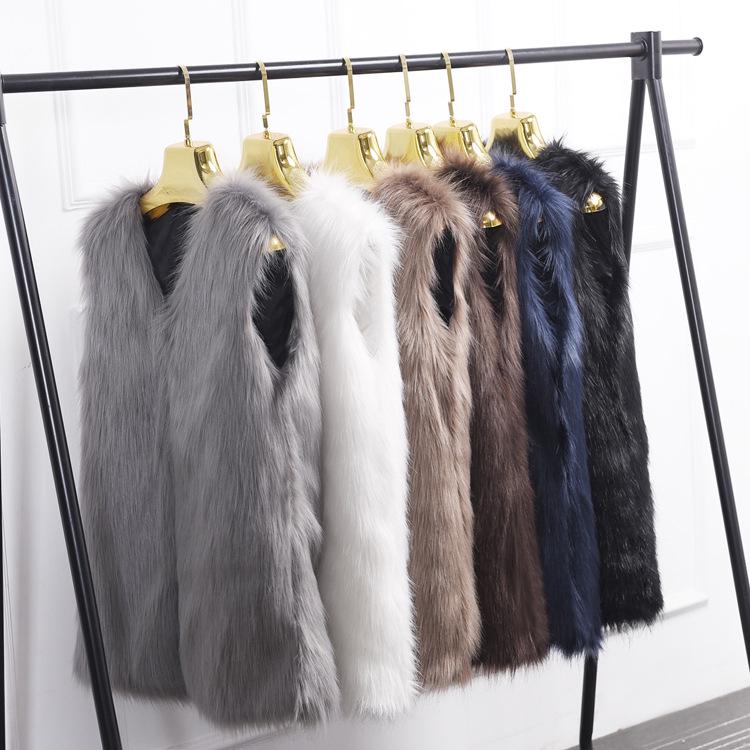 Winter medium and long imitation fox fur vest thermal vest women's vest jacket