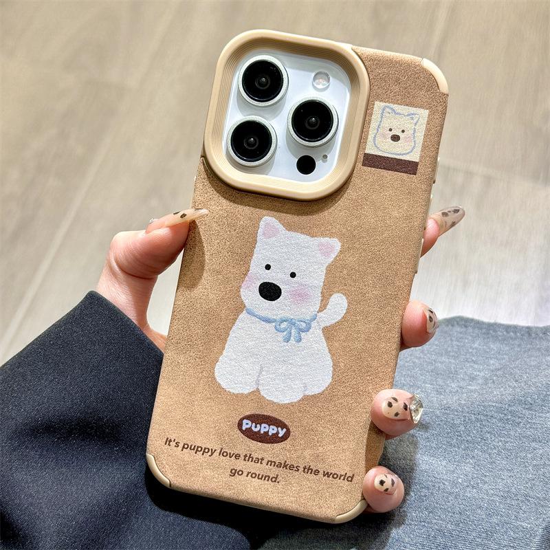 Autumn and Winter Leather Cute Dog Three dimensional Doll Iphone16promax Apple 14 Mobile Phone Case 15 13 Cartoon