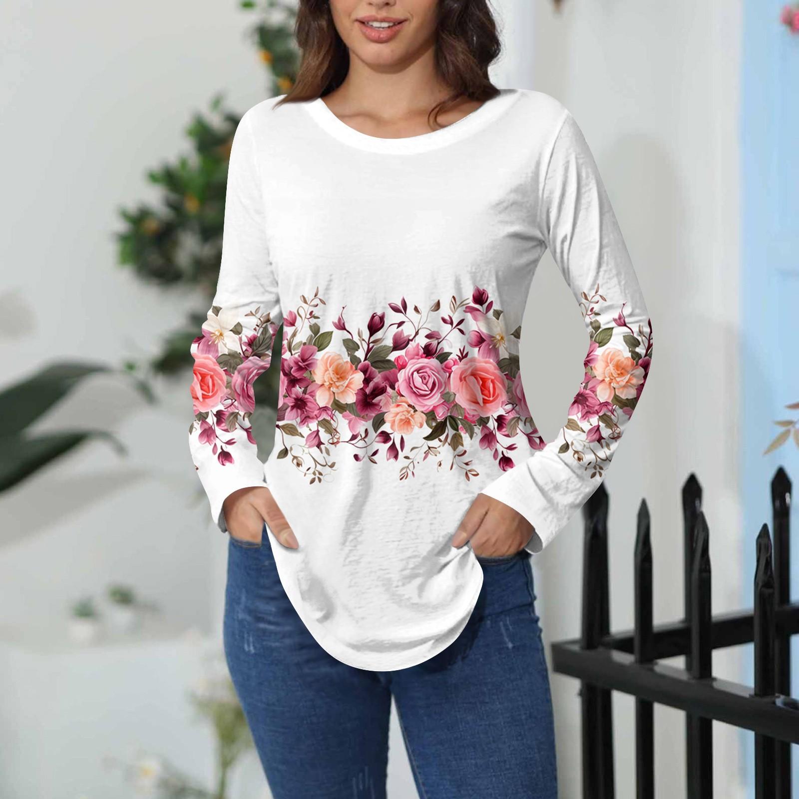 

Футболки для жінок осінні повсякденні сорочки з довгими рукавами Світшоти Вінтажний топ пуловер з графічним принтом XXL білий