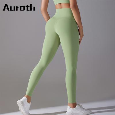 Auroth Candy Colour Yoga Leggings Women High Waist Gym Sports Tights Stretchy Push Up Exercise Fitness Pants