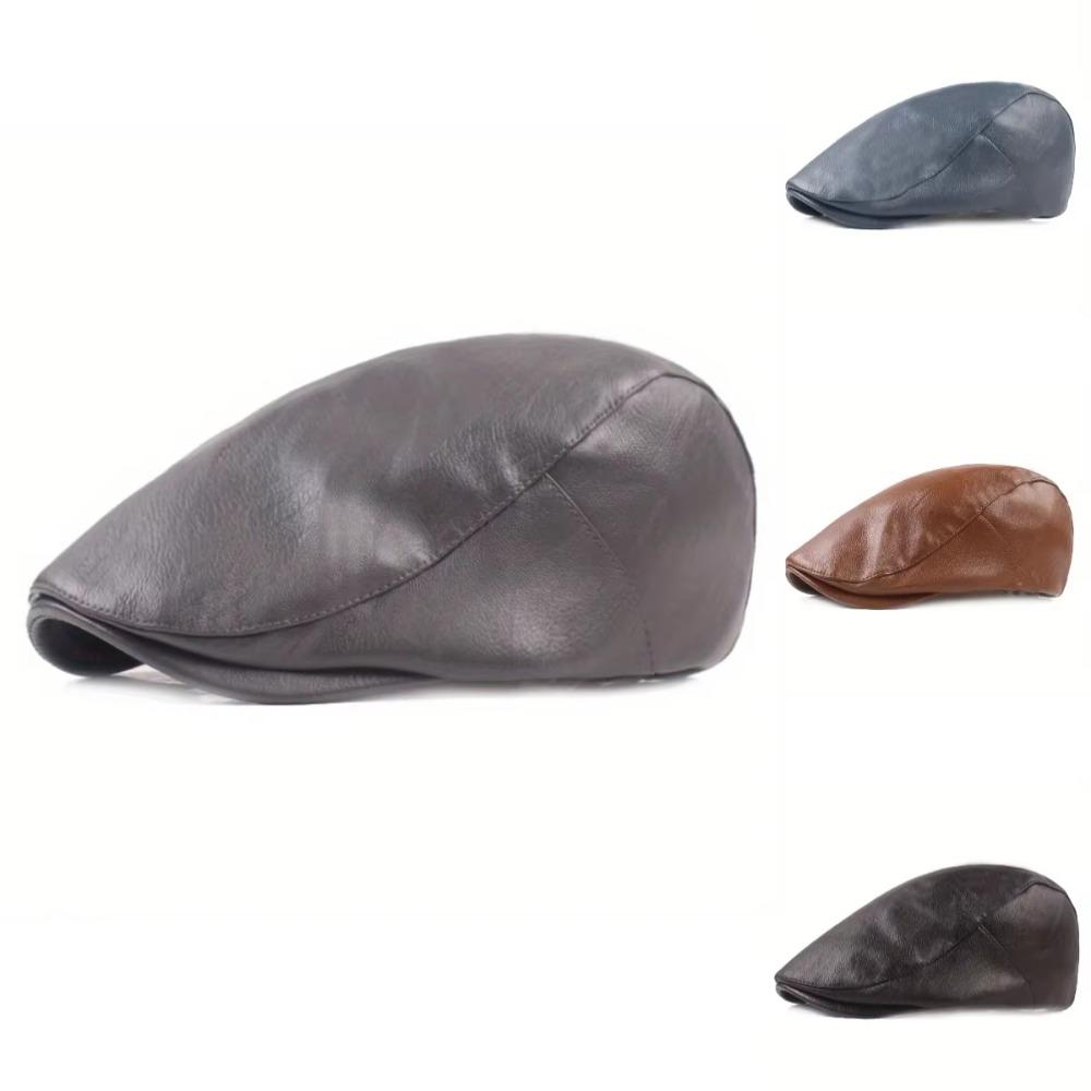 Solid Color Painter Cap PU Leather Newsboy Caps Higher Quality Beret Hat  Women Men