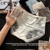 Female Summer Sexy Lace Hollow Satin Antibacterial Comfortable Breathable Hip Mid Waist Triangle Briefs