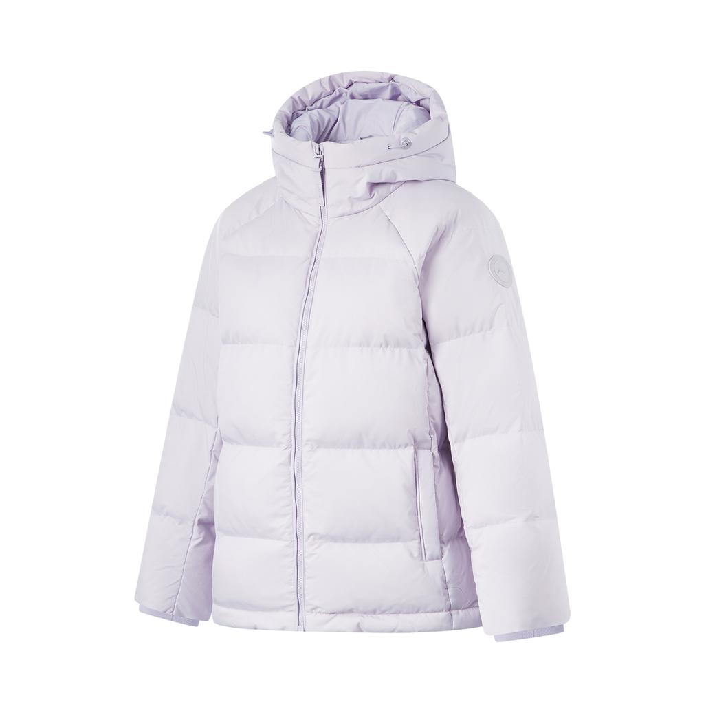 Li Ning Fitness Series Hooded Logo Stitching Down Jacket Women Outerwear AYMV776-2