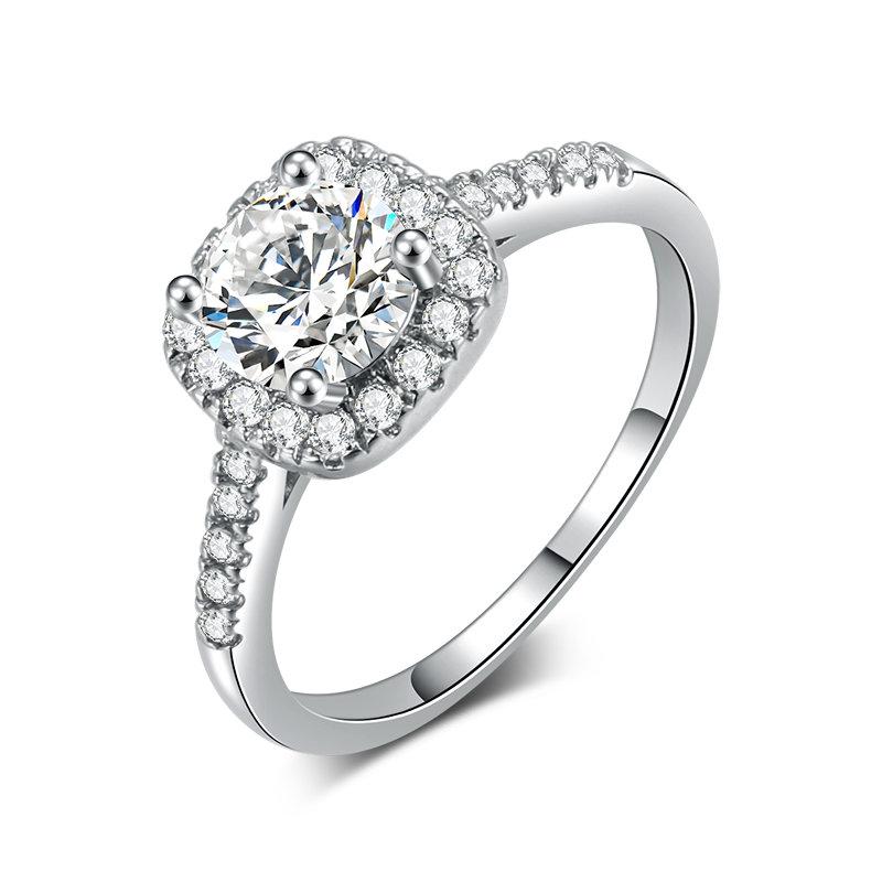 Wedding Proposal Solitaire Rings for Women Female Silver Color Square Zirconia Crystal Engagement Marriage Ring Jewellry R781