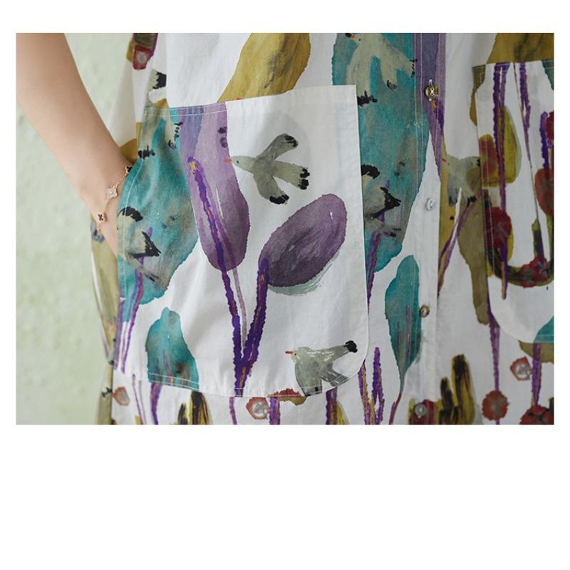 DIMANAF 2026 Estate Nuova Taglia Forte Donna Camicetta Casual Manica Corta Vestito Camicia Stampa Top da Donna Cotone