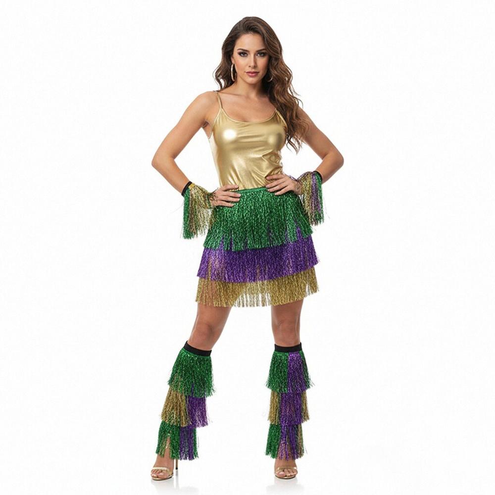 Carnival Fringe Skirt Brazilian Samba Dress Purple Gold Green Belly Dance Performance Skirt Fringed Festival Dance Party Costume