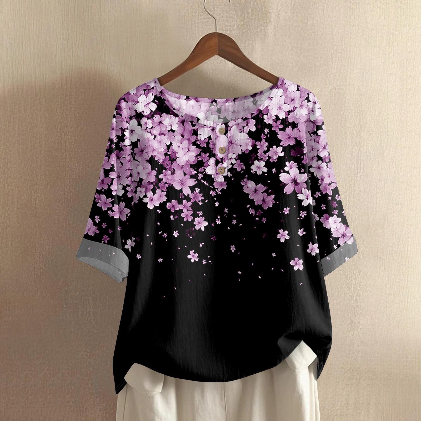 

Женская модная и повседневная рубашка с полурукавом, круглым вырезом и принтом, блузка, топ S фиолетовый