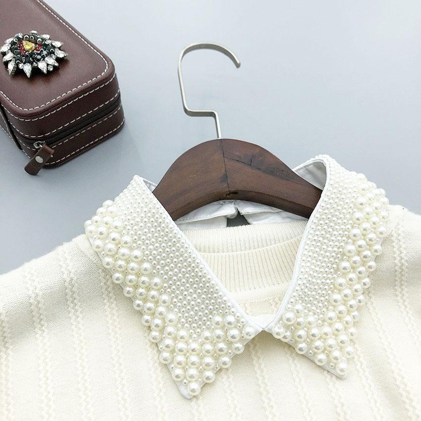 Elegant Vintage Pearl Embellished Handcrafted Collar for Women High-Quality Polyester Fiber Pearl Sewing Woven Necktie Style