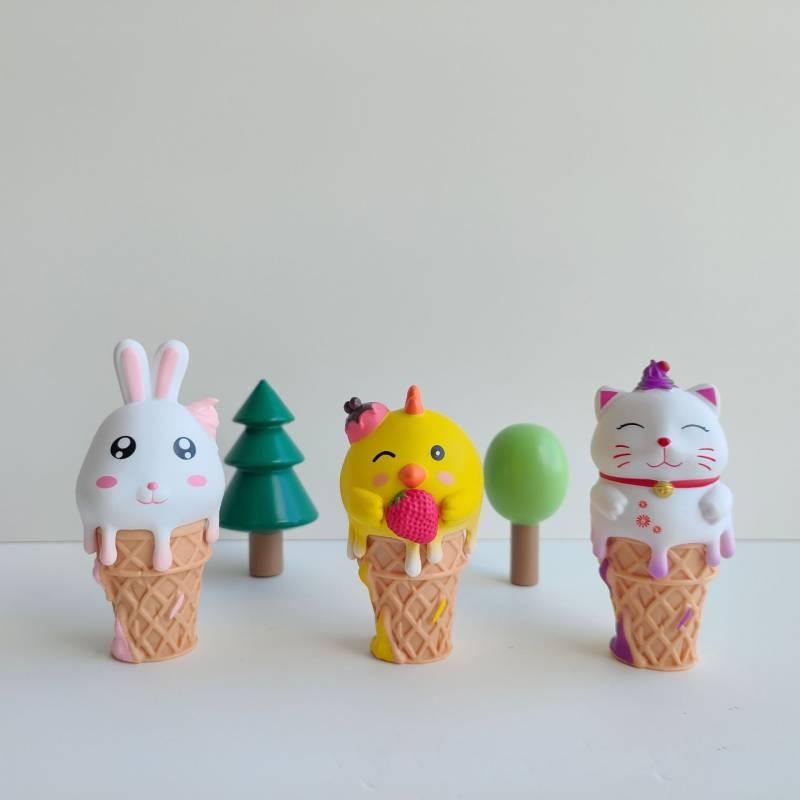 Delightful Ice Cream Animal Collectible Figurines Cute Shiba Inu Rabbit Panda Desk Decor