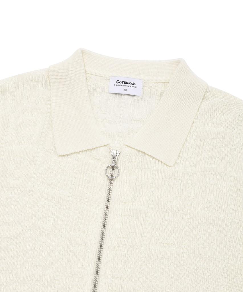 Covernat C Pattern Zip-Up Cardigan White