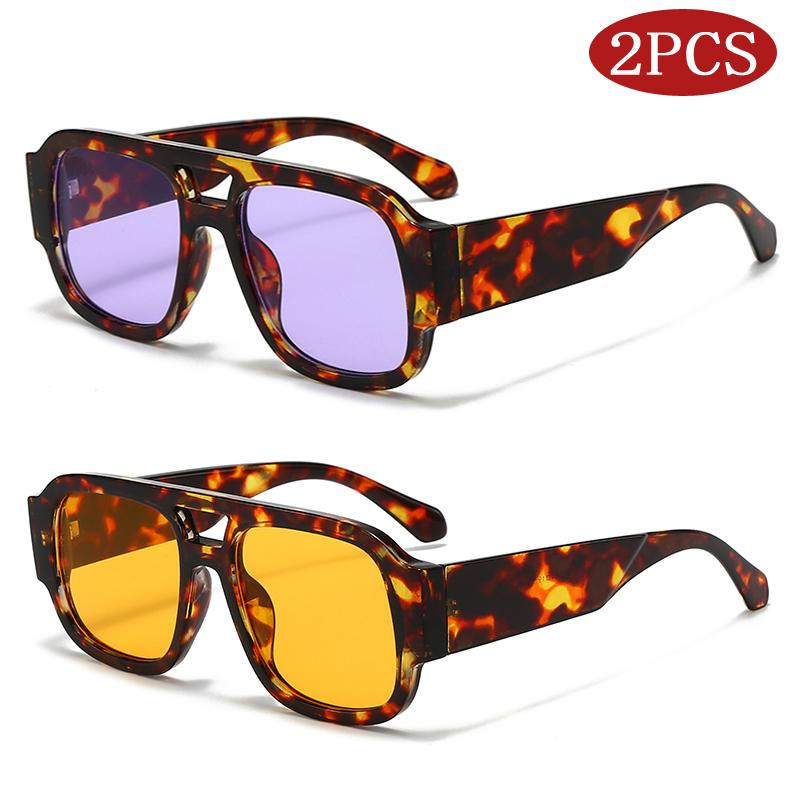1pc Fashion Candy Color Square Sun Glasses Women Large Frame Double Bridges Retro Wide Legs Men Eyeglasses Shades