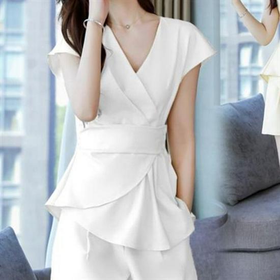 Women s 2026 Summer Stylish Slimming Petite Two-Piece Work Shorts Suit Small белый