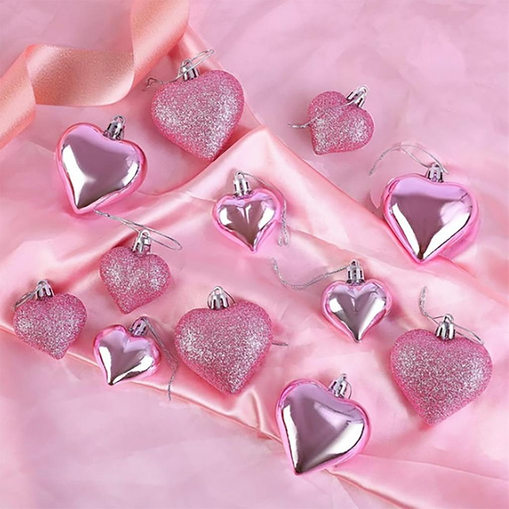 12pcs Valentine's Day Heart Shaped Ornaments, Valentine's Day Hanging Decorations, Heart Shaped For Wedding Party Valentine's Day