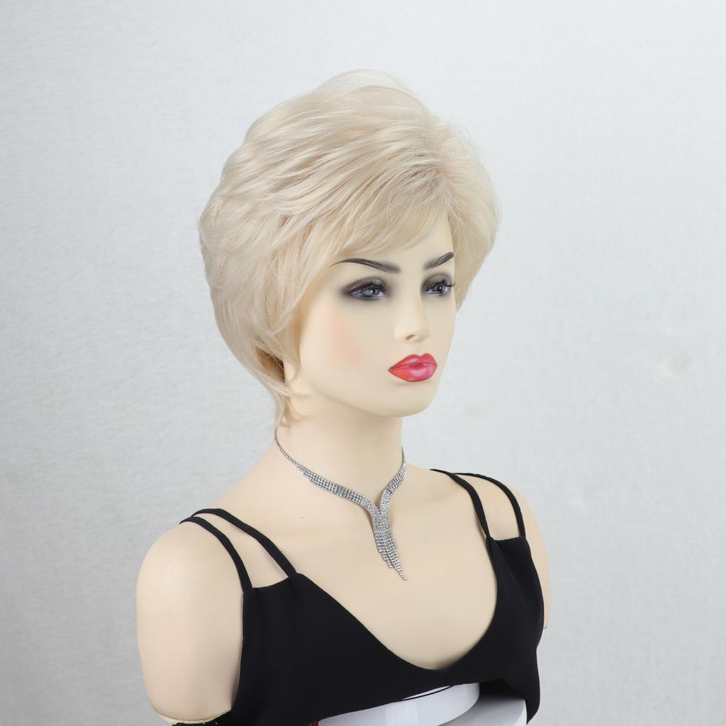 Women Light Blonde Wigs with Bangs Short Layered Hair Synthetic Wave Wig for Daily Cosplay Use Heat Resistant Fibre