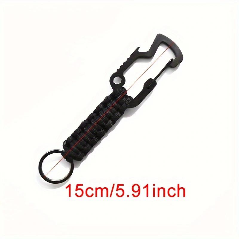 WTEMPO 4PCS Outdoor Mountaineering Key Chains Multifunctional Zinc Alloy Mountaineering Buckle Stainless Steel Weave Key Chain with Ring