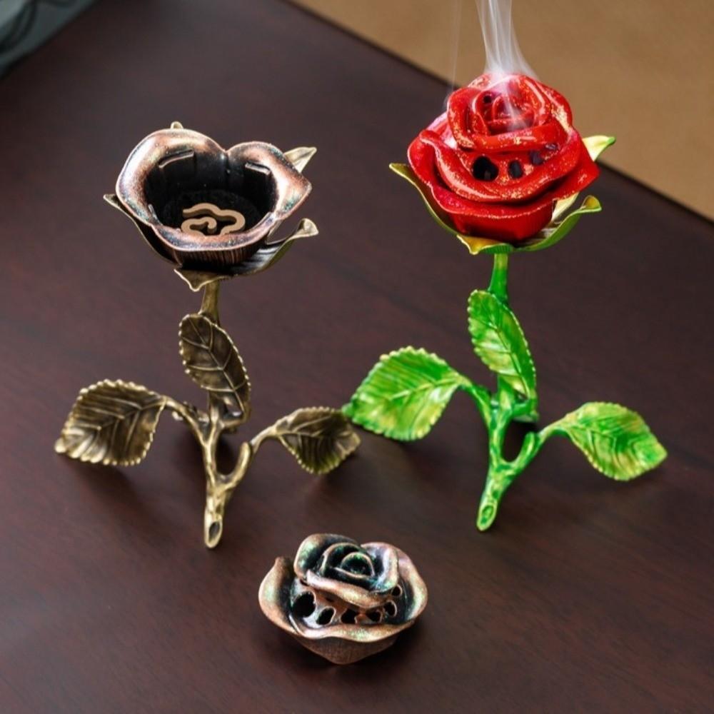 Handcrafted Metal Rose Burner Sturdy Aromatherapy Burner Romantic Rose Statue Gifts  Study Room