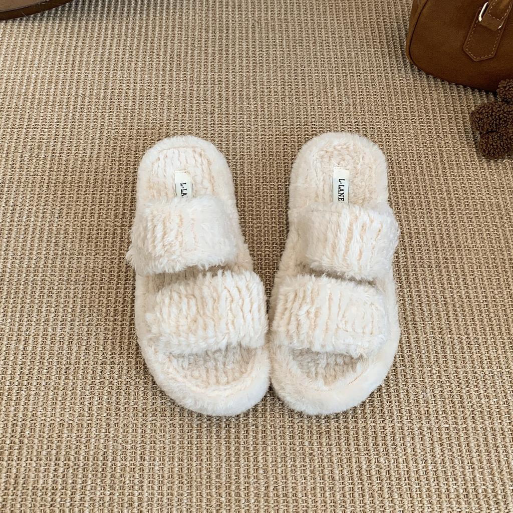 Internet Celebrities Popular Thick-soled Fluffy Slippers Women's Wear 2025 New Autumn and Winter Wear with Skirt Soft-soled Cotton Slippers