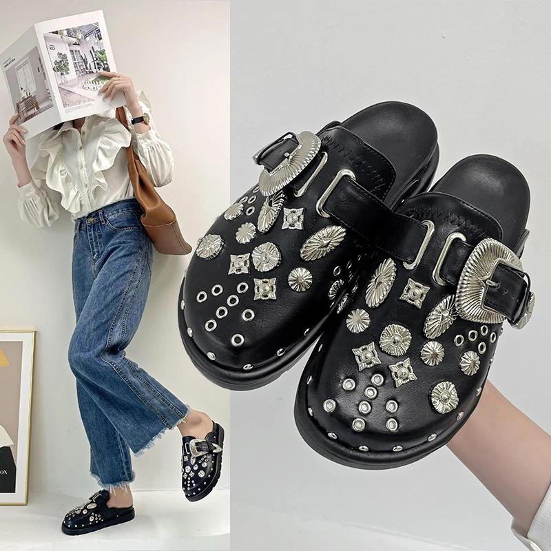 Fashion Baotou  Sandals  Women Wear Thick Soled Rivet Fashion Sandals Diamond-shaped Mohler Shoes Slippers Women Shoes  Women  Shoes
