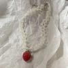 Sweet Pearl Necklace Double-layered Y2k Necklace Lovely Strawberry Pendant Jewelry Accessories