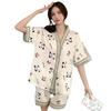 Panda Cartoon Sweet Short-sleeved Shorts Bubble Cotton Crepe Summer Thin Pajamas Girl Print Loungewear Set