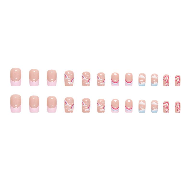 24 Pcs French White Cloud Press On Nails Waterproof Full Coverage Fake Nail Art Accessories And Tools Kit