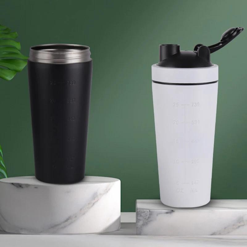 Portable Stainless Steel Shaker Bottle Protein Powder Leak Proof Shaker Cup Sport Mug with Scale Outdoor Fitness Whey Shakes Cup